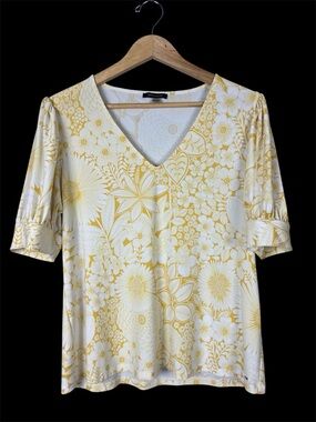 Tommy Hilfiger Yellow Floral Puff-Sleeve Top